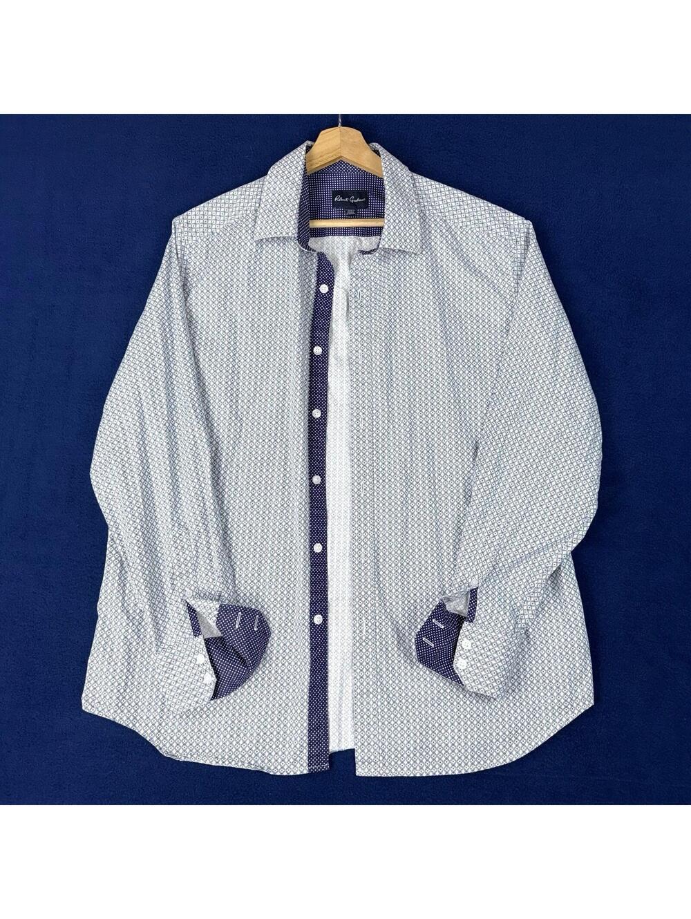 Robert Graham Button Up Shirt Geometric Contrast Trim Stretch Men 16 1/2 Preppy